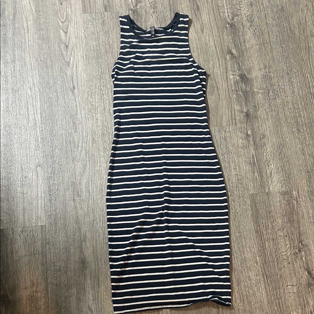 Cotton On Navy and White Striped Midi Dress